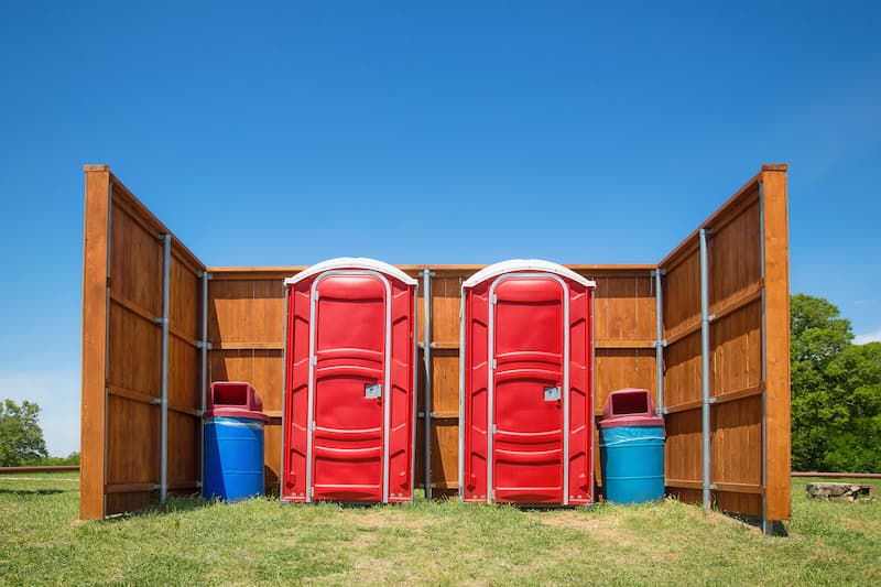 Short-term porta potty units staged for delivery in Sapulpa, Oklahoma